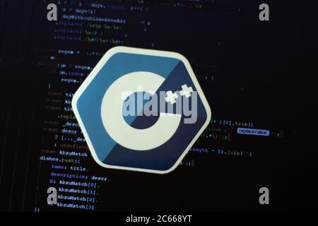 Moscow, Russia - 1 June 2020: C plus logo sign with program code on background Illustrative Editorial Stock Photo