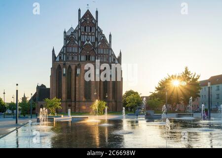 Uckermark, Prenzlau, Marienkirche, evening light Stock Photo