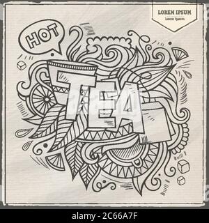 Tea hand lettering and doodles elements Stock Vector