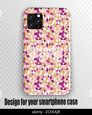 Phone case mockup. Memphis pattern background. Vector illustration Stock Vector