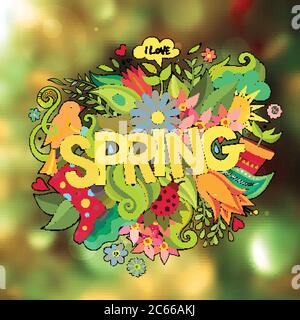 Spring hand lettering and doodles elements Stock Vector