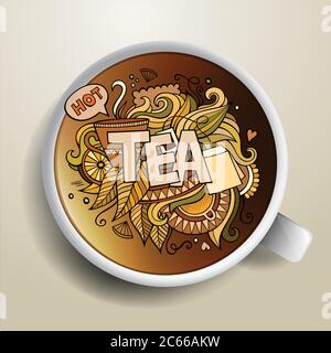 Tea hand lettering and doodles elements Stock Vector