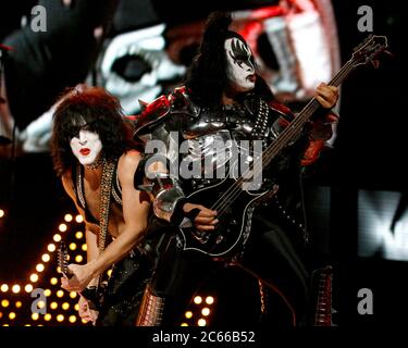 Paul Stanley and Gene Simmons perform with KISS at the BB&T Center in Sunrise, Florida. Stock Photo