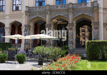 Munich, Museum Five Continents, former Bavarian Museum of Ethnology, Maximilianstraße, founded in 1862 as first ethnological museum, exterior view, café Stock Photo