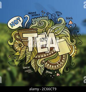 Tea hand lettering and doodles elements Stock Vector