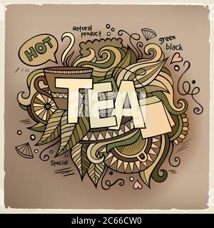 Tea hand lettering and doodles elements Stock Vector