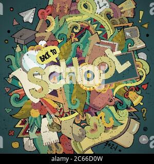 School cartoon hand lettering and doodles elements background. Stock Vector