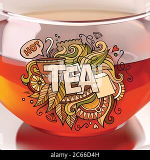 Tea hand lettering and doodles elements Stock Vector