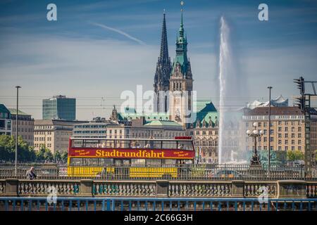 Germany, Hamburg, Alster, City Hall, Church of Saint Nicholas, Inner Alster Lake Stock Photo