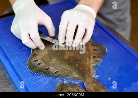 Filleting a plaice step-by-step Stock Photo