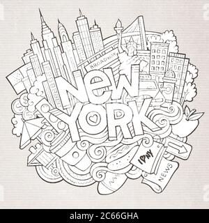 New York Cityscape Sketch. Hand Drawn Vector Illustration. Business ...