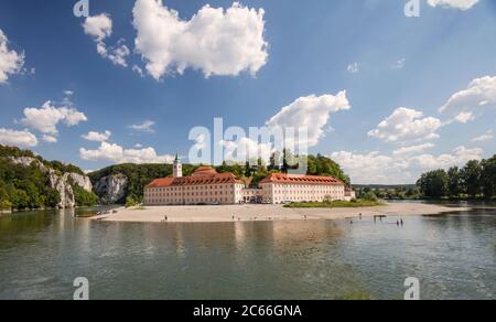 Weltenburg Abbey on the Danube River and Weltenburg Narrows Stock Photo