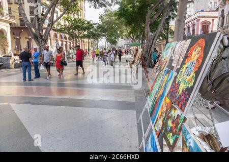 Cuba, Havana, artists' market on Paseo del Prado, Paseo de Martí Stock Photo