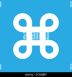 Bowen knot symbol for command key. Simple flat white illustration on blue background. Stock Vector