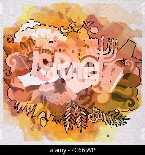 Cartoon vector hand drawn doodle Israel illustration Stock Vector