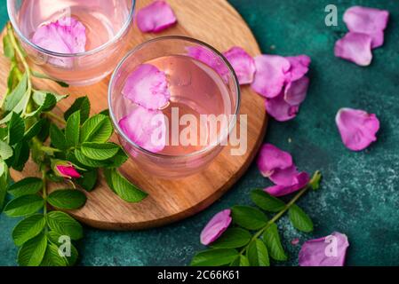 Pink rose water, summer healthy drink Stock Photo