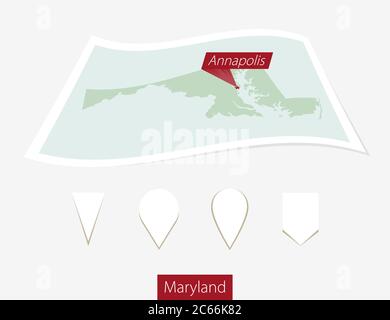 Maryland map with pin of country capital. Two types of Maryland map ...