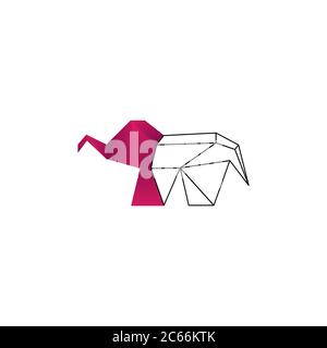 origami elephant color line vector design template illustration Stock Vector