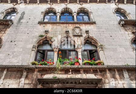 Gothic palace on Decumanus Street, Porec, Istria, Croatia, Europe Stock Photo