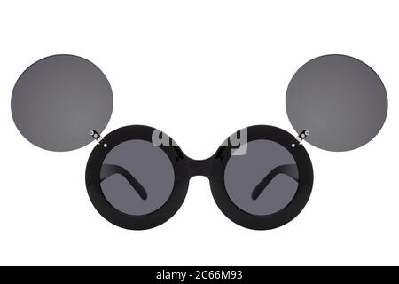 Black sunglasses with black round lens isolated on white background Stock Photo