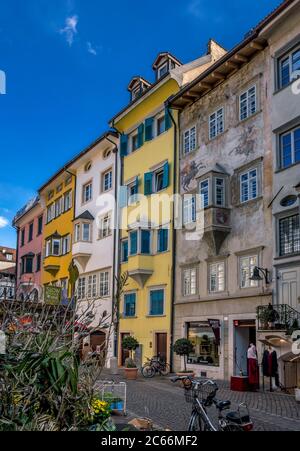 Colorful house facades in the old town of Bolzano, South Tyrol, Trentino, Italy, Europe Stock Photo