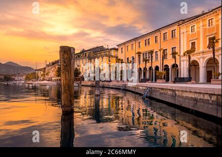 Evening mood on the Lungolago lake promenade in Salo on Lake Garda, Lago di Garda, Lombardy, Italy, Europe Stock Photo