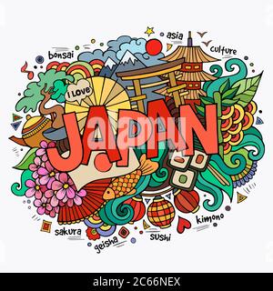 Japan Hand Lettering Japan hand lettering and doodles elements background Stock Vector Image ...