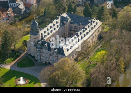 Princely residence castle Detmold on the Schlossstraße, trees, moated castle, aerial photograph of Detmold