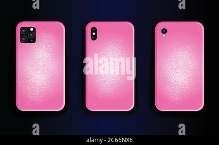 Vector mock up set case smartphones pink gradient print design. Stock Vector