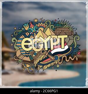 Egypt hand lettering and doodles elements background Stock Vector