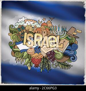 Israel hand lettering and doodles elements background. Vector ...