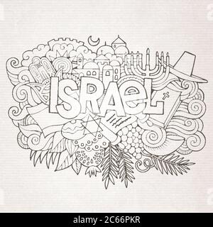Israel hand lettering and doodles elements background. Vector ...