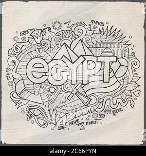 Egypt hand lettering and doodles elements background Stock Vector