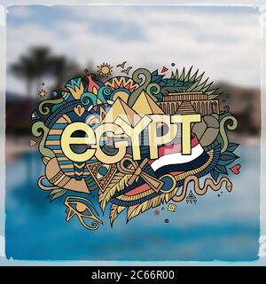 Egypt hand lettering and doodles elements background Stock Vector