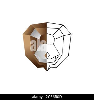origami lion color line vector design template illustration Stock Vector