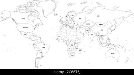 Black outline map of World. Simple vector illustration. Stock Vector