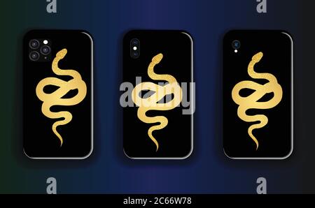 Golden silhouette of a snake and glitter smartphone cover design vector illustration Stock Vector
