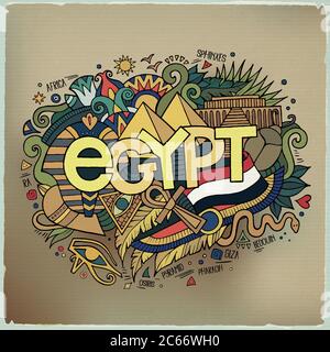 Egypt hand lettering and doodles elements background. Stock Vector