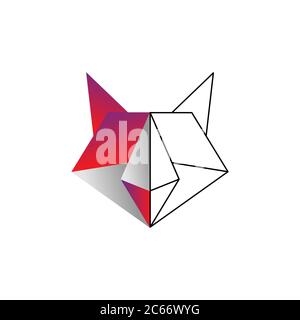 origami fox color line vector design template illustration Stock Vector