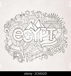 Egypt hand lettering and doodles elements background Stock Vector