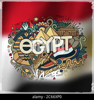 Egypt country hand lettering and doodles elements Stock Vector