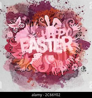 Easter hand lettering and doodles elements. Stock Vector