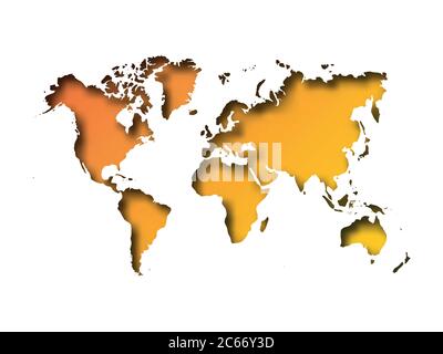 Map of World cut into paper with inner shadow isolated on orange gradient background. Vector illustration with 3D effect. Stock Vector