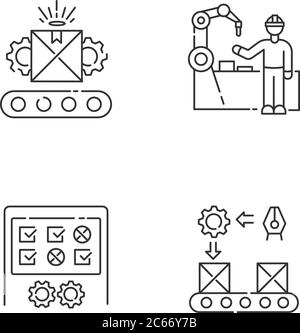 Manufacturing flow line icons collection. Assembly, Production ...