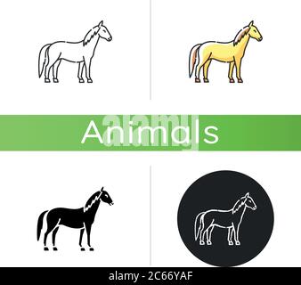 Horse icon. Linear black and RGB color styles. Wild stallion, common steed, mare. Equestrian sport, horse breeding. Purebred racehorse, untamed mustan Stock Vector