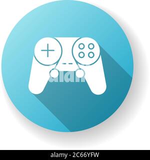 Gamepad blue flat design long shadow glyph icon. Video game controller. Wireless joystick for play station. Electronic device for entertainment. Moder Stock Vector
