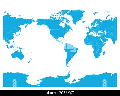 Blue World map. High detail America centered political map. Vector illustration. Stock Vector