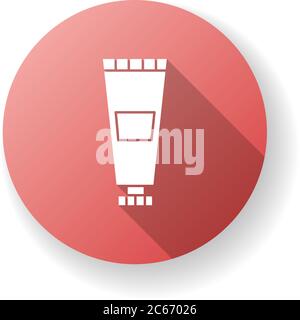 Lotion tube red flat design long shadow glyph icon. Cream in bottle. Personal care product. Beauty gel in package. Makeup in jar. Shampoo for woman. L Stock Vector