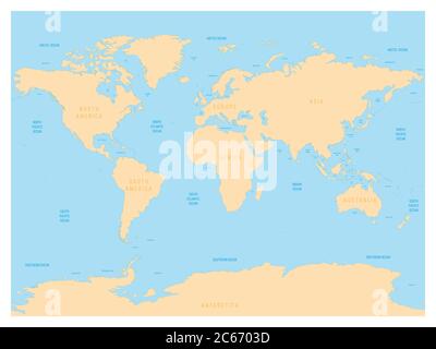 Hydrological Map Of World With Labels Of Oceans Seas Gulfs Bays And Straits Vector Map With Yellow Lands And Blue Water 2c6703d 