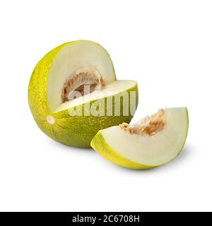 Fresh limelon fruit and a slice isolated on white background Stock Photo